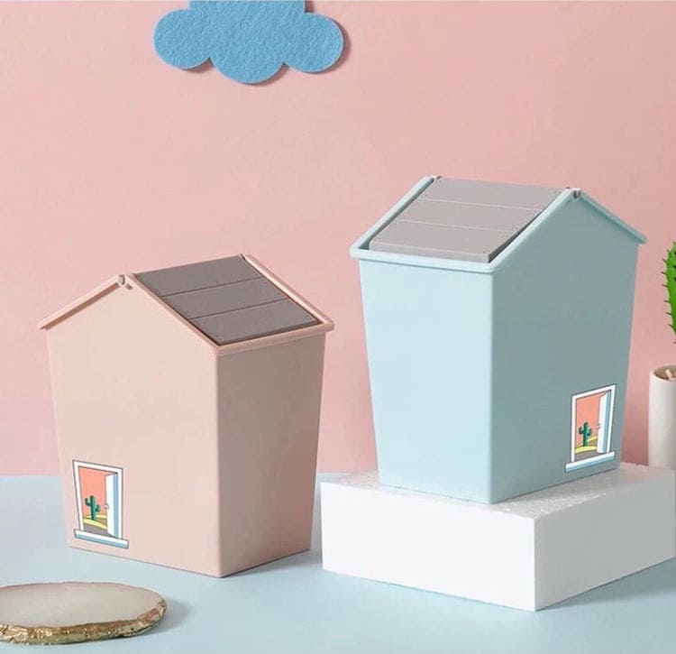 House Style Trash Can, Wastebasket Garbage Container With Swing Lid, Cute Plastic Recycle Small Stacked Trash Can, Mini Rolling Cover Type Bathroom Trash Bin, House Style Plastic Desktop Flip Trash Can House Style Trash Can, Wastebasket Garbage Container With Swing Lid, Cute Plastic Recycle Small Stacked Trash Can, Mini Rolling Cover Type Bathroom Trash Bin, House Style Plastic Desktop Flip Trash Can